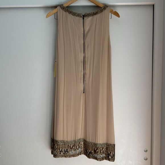 Alice & Olivia Silk Cream Natural Beaded Sheath Dress Knee Length NWT Size 10 - Picture 7 of 9